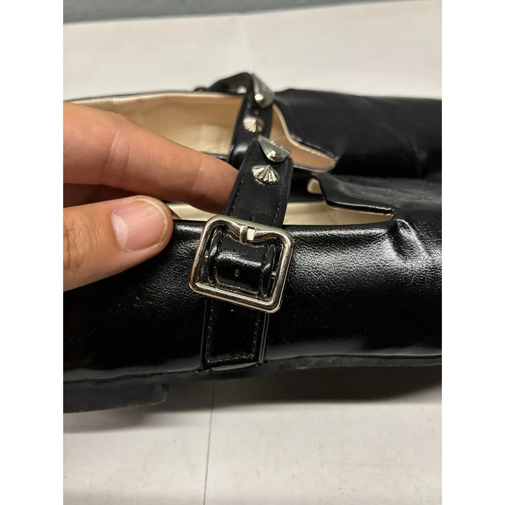 Boevdu Aainilyo Square Toe Studded Mary Jane Loafers Flats Womens 10 Black Strap